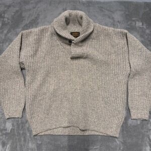 Vtg Eddie Bauer Shawl Collar Sweater Mens L Black Label Wool Fisherman Chunky